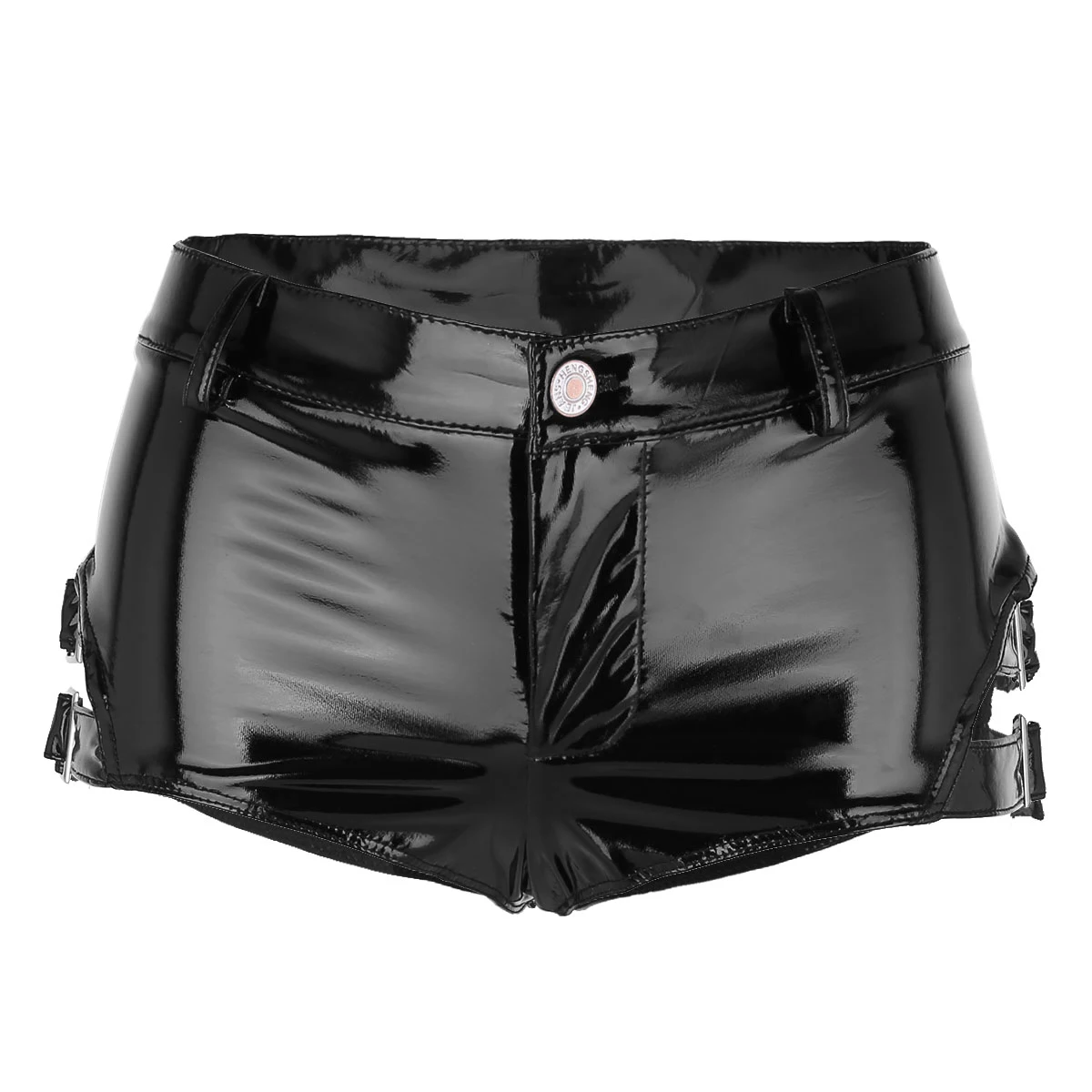 

iEFiEL Fashion Women Female Lingerie Wet Look Patent Leather Low Rise Clubwear Mini Shorts Dance Hot Pants with Buckles Boxer