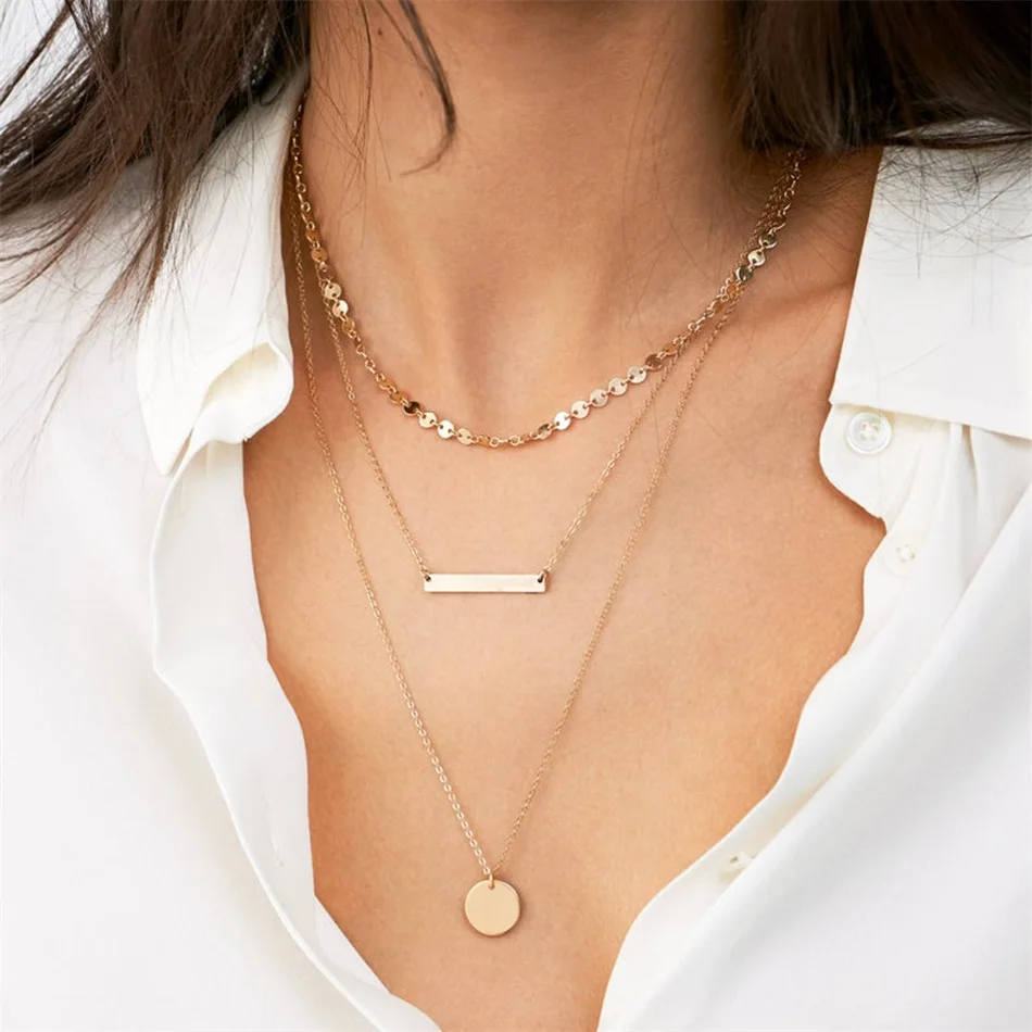 

JUJIE Stainless Steel Necklaces Chain Choker Round pendant Gold Color Bead Chain All-match Necklace For Women Bar Jewelry