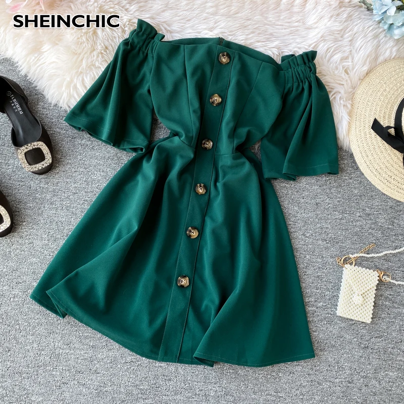 Женское однобортное винтажное мини платье с коротким рукавом однотонное