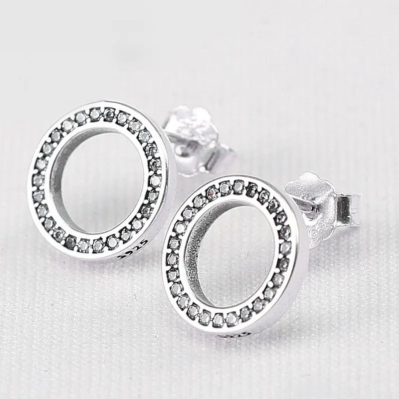 Серьги гвоздики S925 для женщин сверкающие круглые серьги Forever подарок девушек и