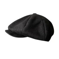 wool newsboy hat for men herringbone flat caps dark gray vintage octagonal hat women berets men british painters caps nm01