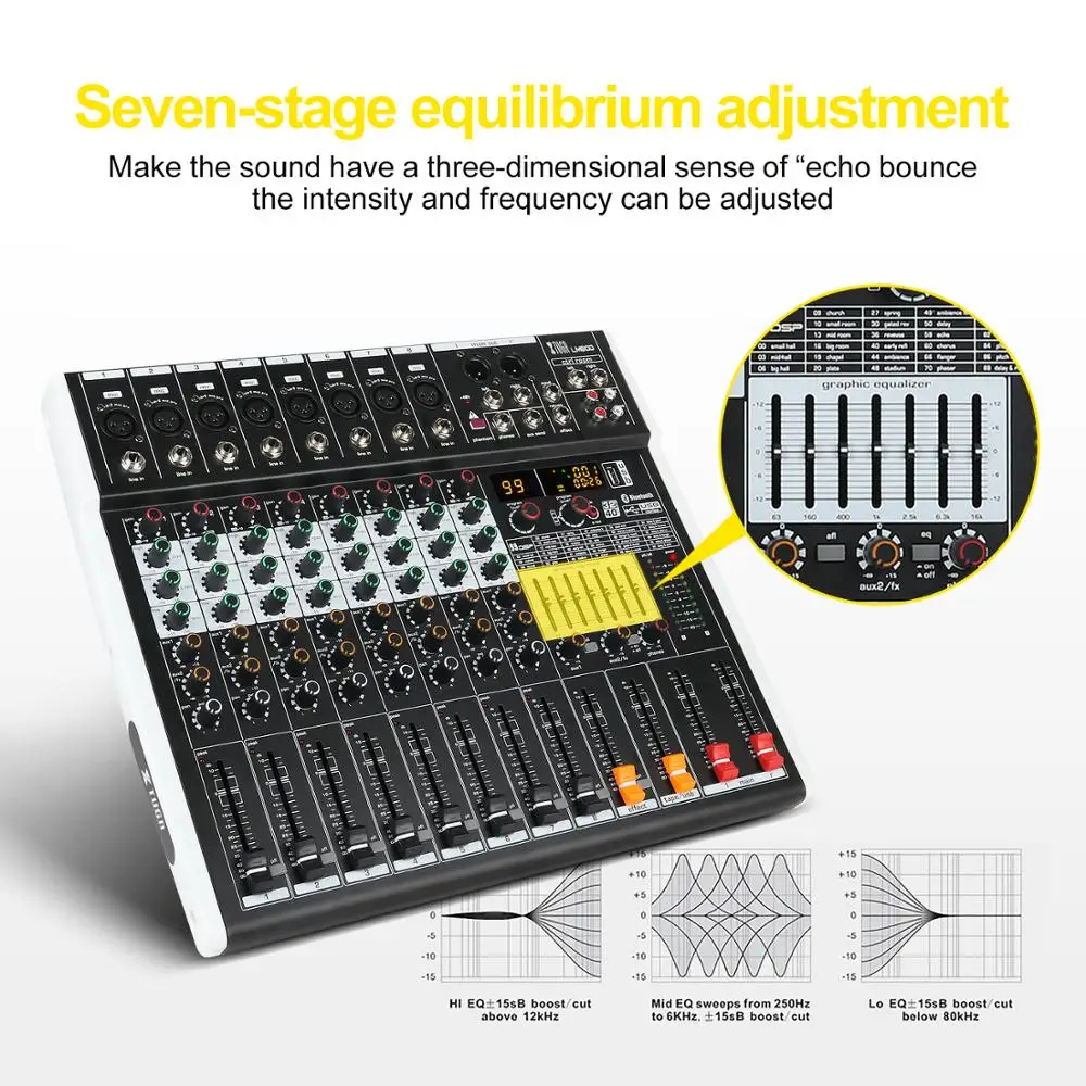 XTUGA 8 канальный DJ микшер USB сценический аудио встроенный 99 DSP цифровой эффект с