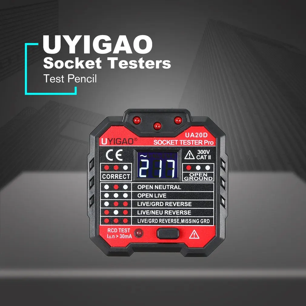 UYIGAO Portable Mini Digital Voltmeter Socket Tester Charger Detector Tester Voltage Tester Breaker Finder RCD Test UA20D