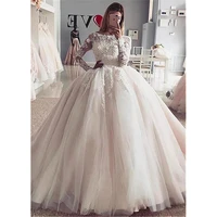 luxury wedding dresses a line o neck tulle floor length lace flower appliques lace up bridal gowns vestido de casamento