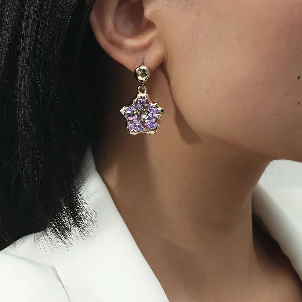 

New Temperament Colorful The Female Irregular Gravel Five-Pointed Star Earrings Drop Earrings for Women Creative Jewelry Gifts