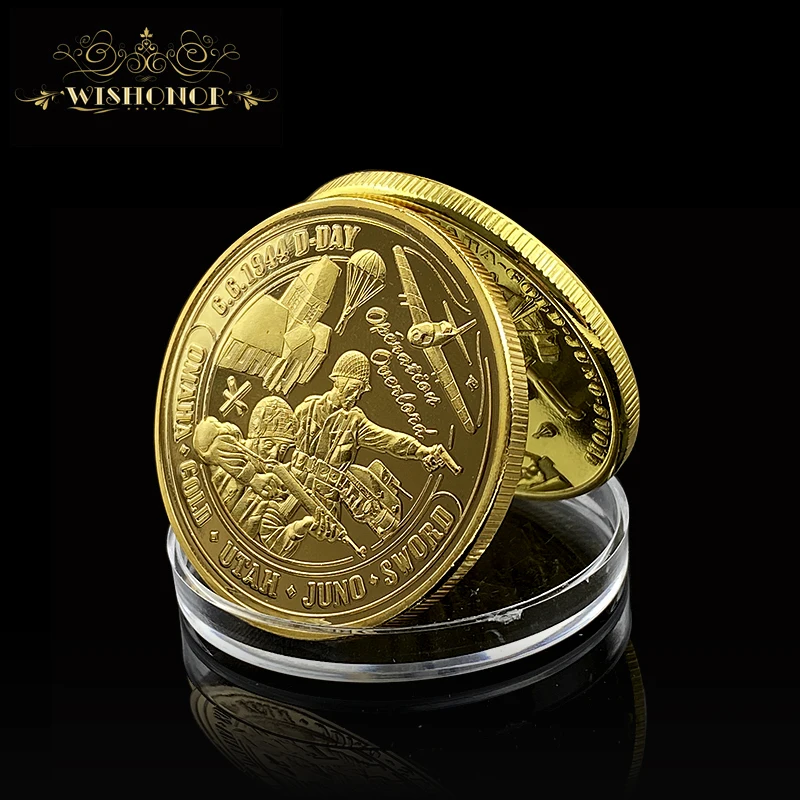 Wishonor 1944 Gold Plated Coin D-DAY Infantry Division JUNO Beach Challenge For 2017 Gifts | Дом и сад