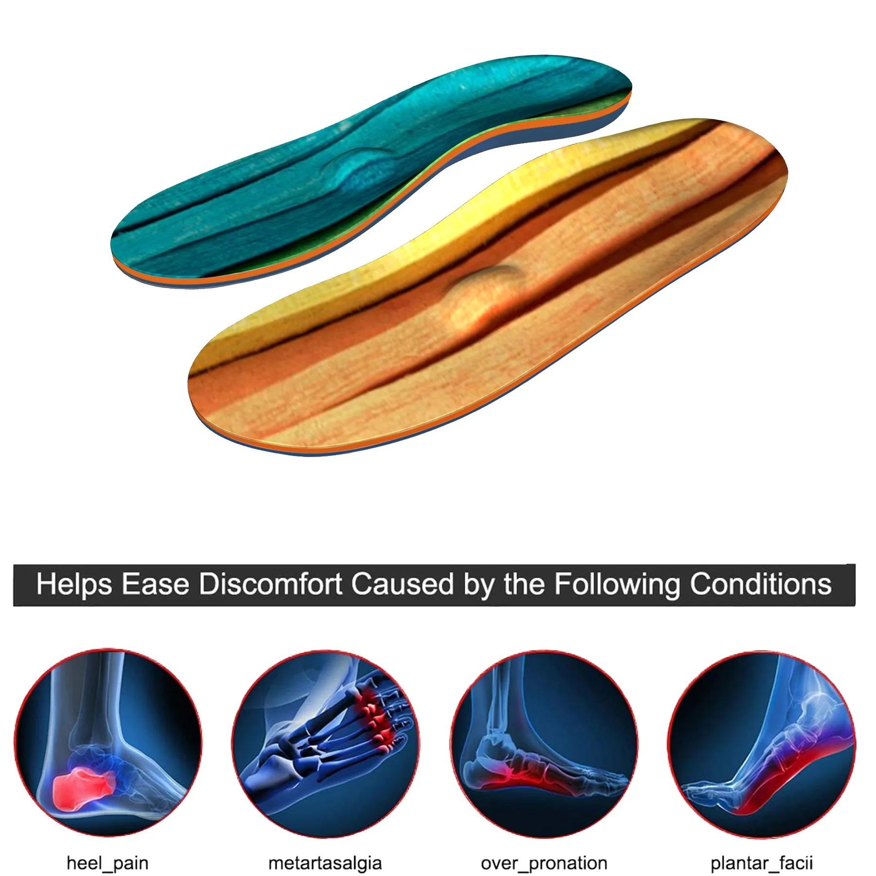 Yellow-green orthopedic insoles, plantar fasciitis, foot sports, running insoles, high arch support