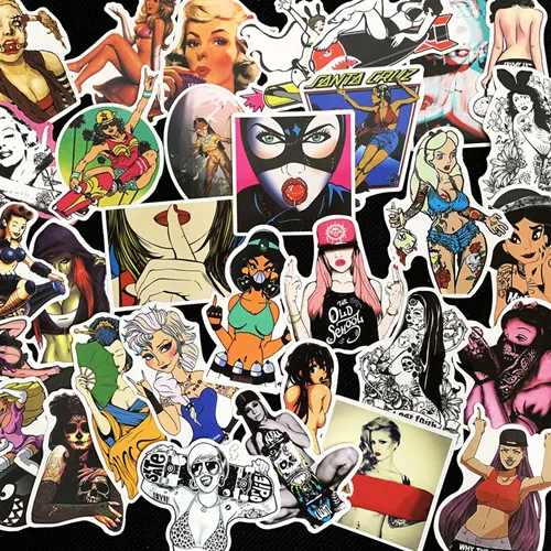 49 pics 50 Pcs Retro Pvc Waterproof Sexy Beauty Girls Stickers For Laptop Motorcycle Skateboard Luggage Car Decal Toys for Children Gift - Цвет: 49 pics