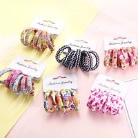 6pcspack popular korean cotton print leopard flower hair rope high elastic hair band women girls gum headband hair accessories