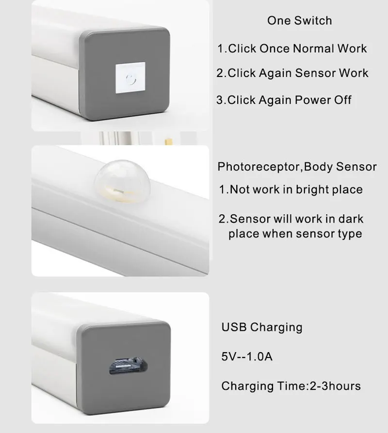 Светодиодный светильник для шкафа USB Перезаряжаемые под кабинет освещение