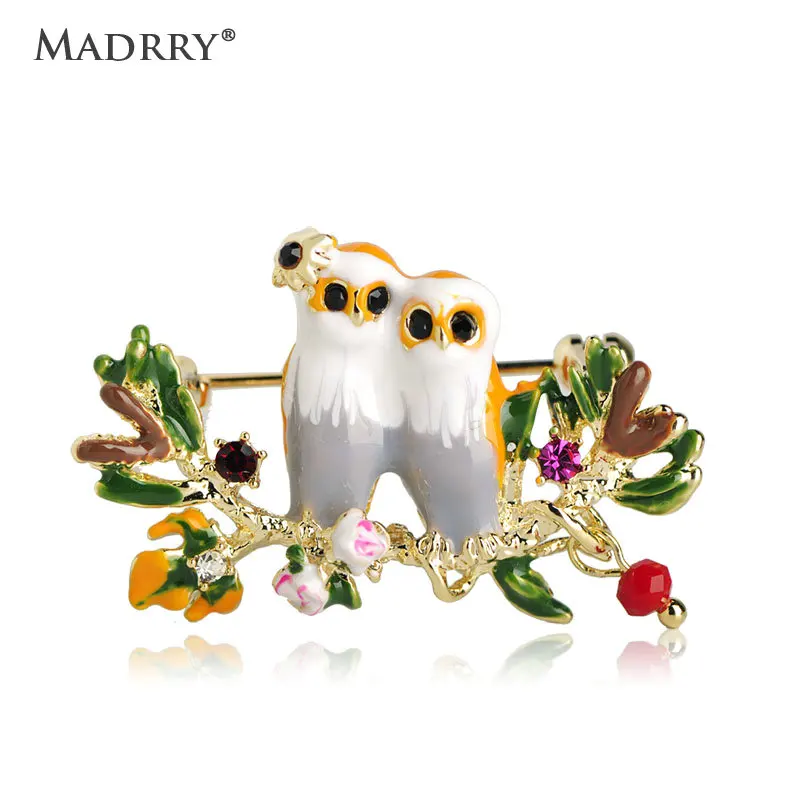 

Madrry Kawaii Couple Owl Enamel Brooches For Women Wedding Coat Suit Decoration Crystal Animals Boutonniere Hijab Pins Broches