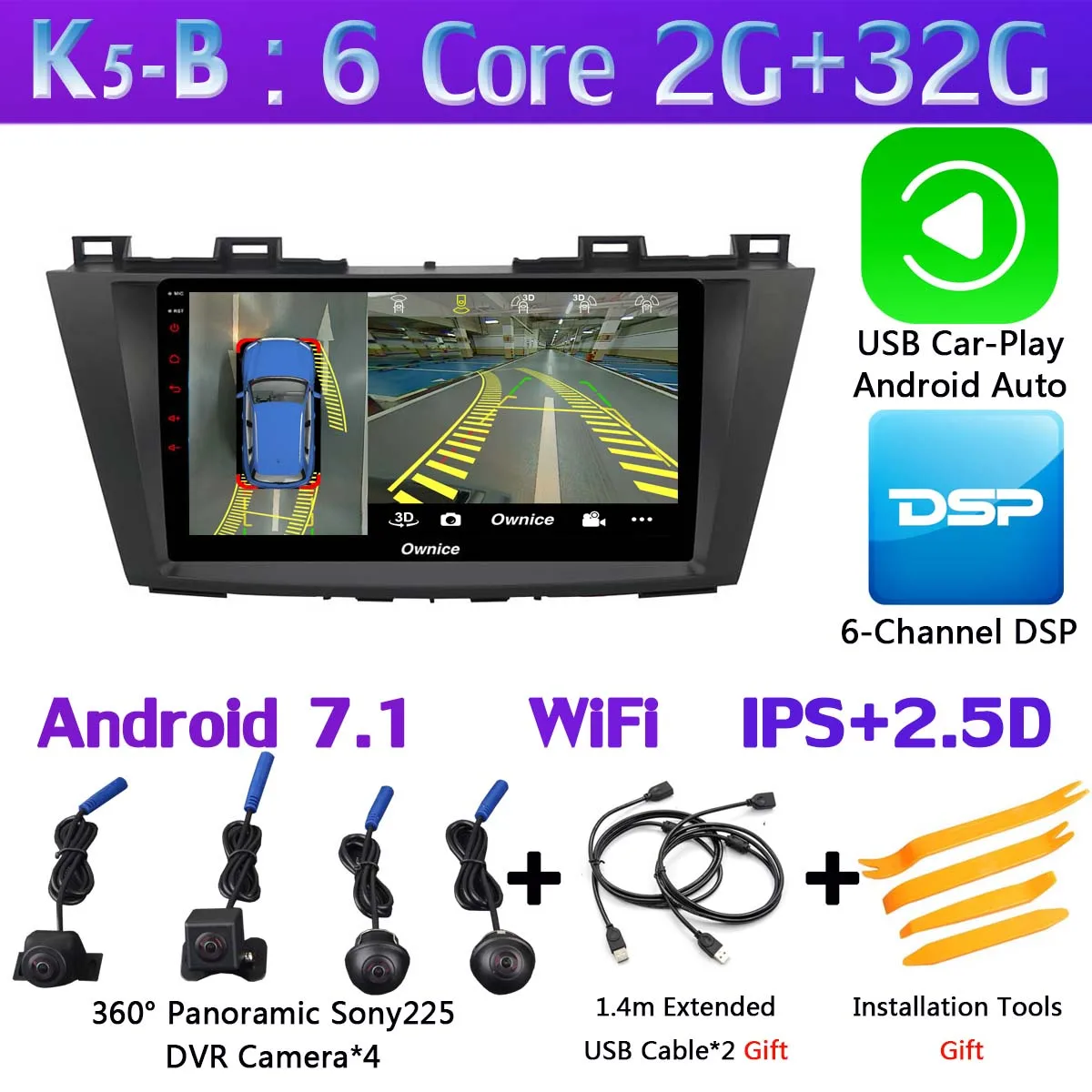 K5-B-CarPlay " 360 ° панорамный Android автомобильный DVD gps Мультимедиа для Мазда 5 2010 2011 2012 2013 Premacy автомобильный Радио DSP CarPlay 4G LTE - Цвет: K5-B-CarPlay