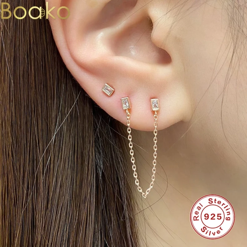 

BOAKO 925 Sterling Silver Rainbow Moon Star Hoop Earrings for Women Crystal Zircon Chain Huggies Earring Gold Silver Ear Jewelry