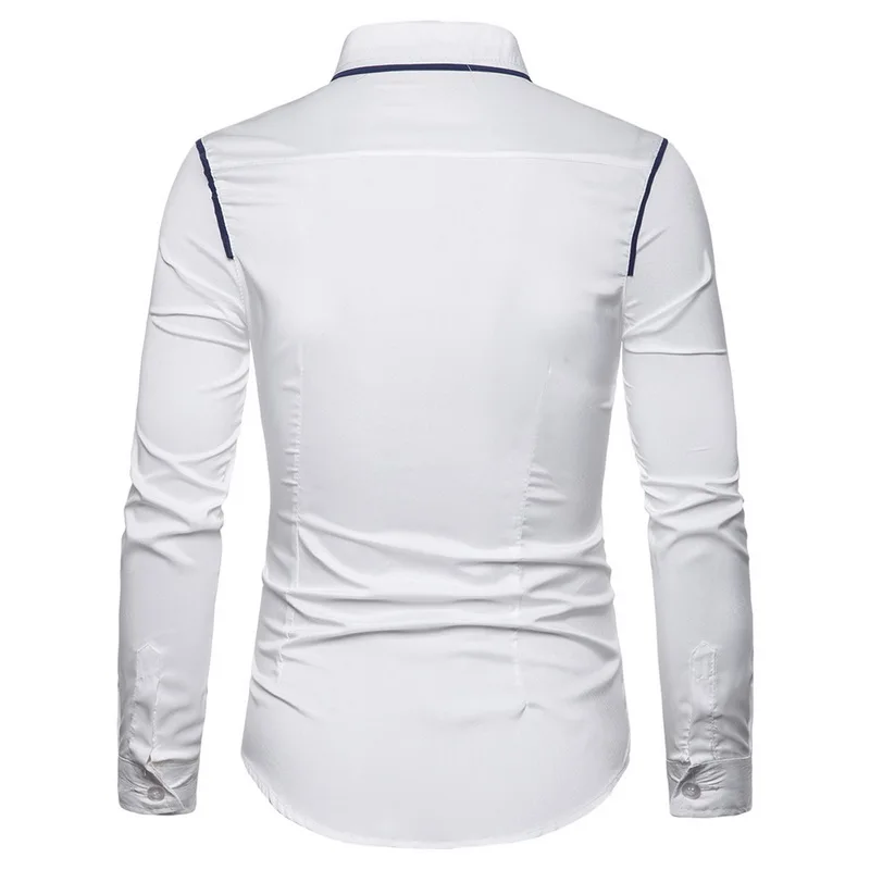 Весна 2019 мужская рубашка с отложным воротником и длинным рукавом приталенная