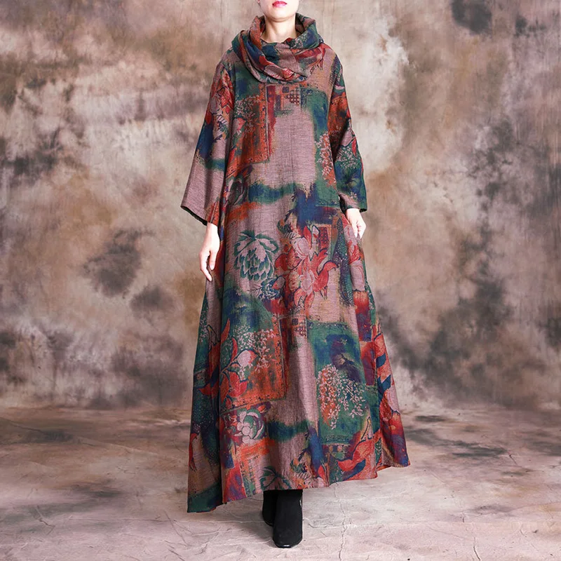 Винтажное платье с цветочным принтом для женщин хлопок лен халаты осень 2019