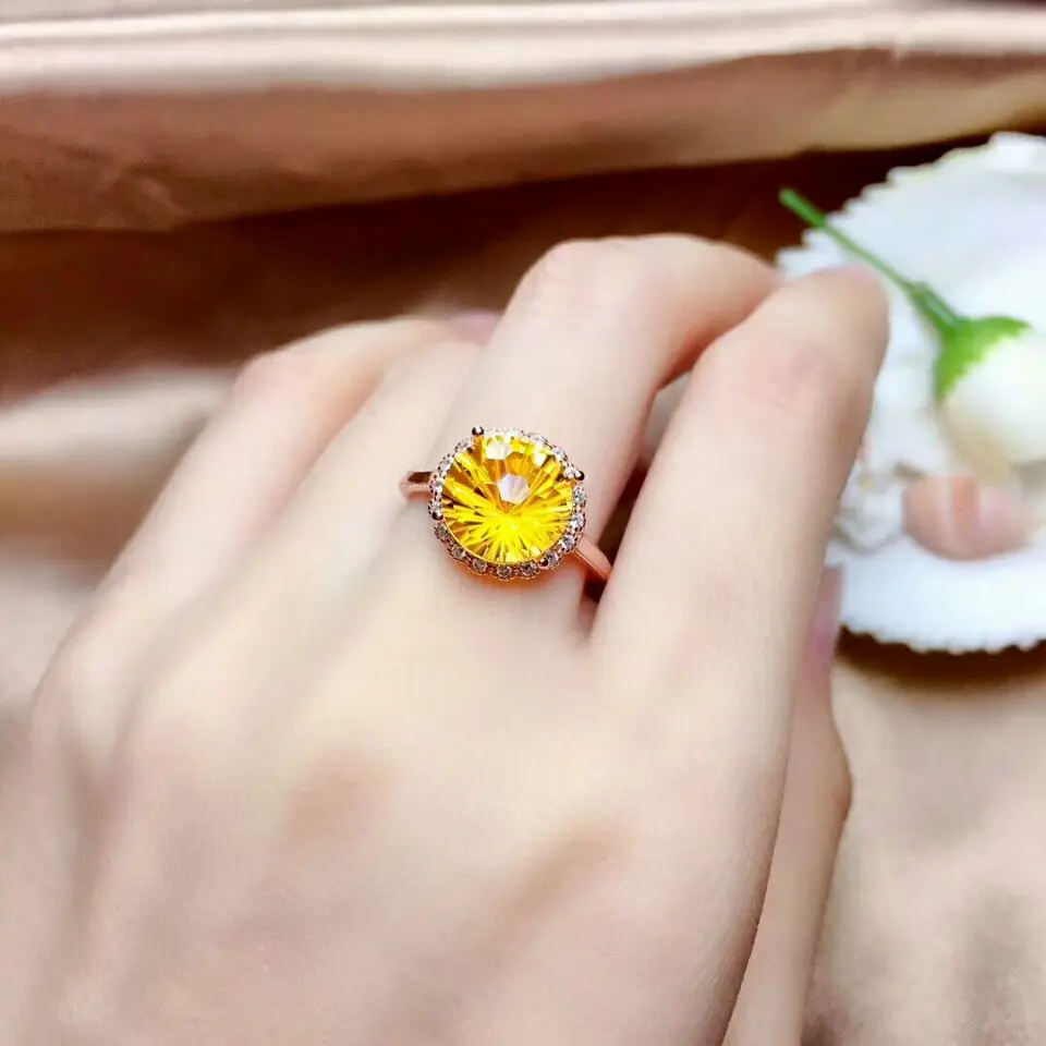 Rose gold ring MeiBaPJ фейерверк натуральные ювелирные изделия с цитрином набор 925 серебряное ожерелье серьги кольцо из трех частей Люкс Свадебные украшения для женщин - Цвет камня: Rose gold ring