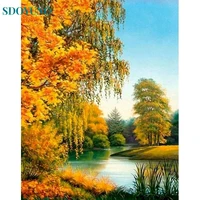 sdoyuno diy oil painting by number scenery by numbers autumn acrylic paint modern wall art handpainted canvsas for home decor