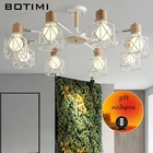 Деревянная люстра BOTIMI, светодиодная для Железный Абажур для гостиной, Домашний Светильник
