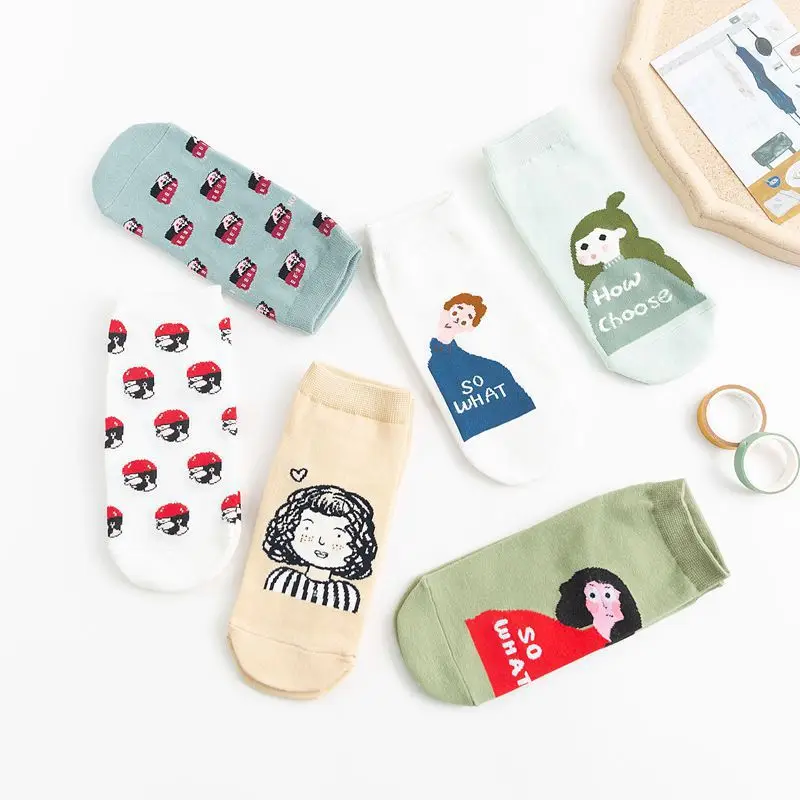 Весенне летние прямые носки лодочки женские хлопковые милые короткие в японском