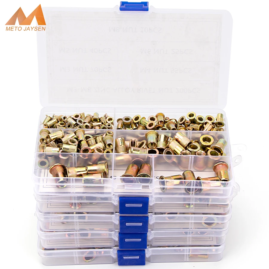 110-200pcs Zinc Rivet Nuts Flat Head Knurled Screw M3 M4 M5 M6 M8 M10 Multi Sizes Zinc-Alloy Rivet-Nuts Assortment Kit S39