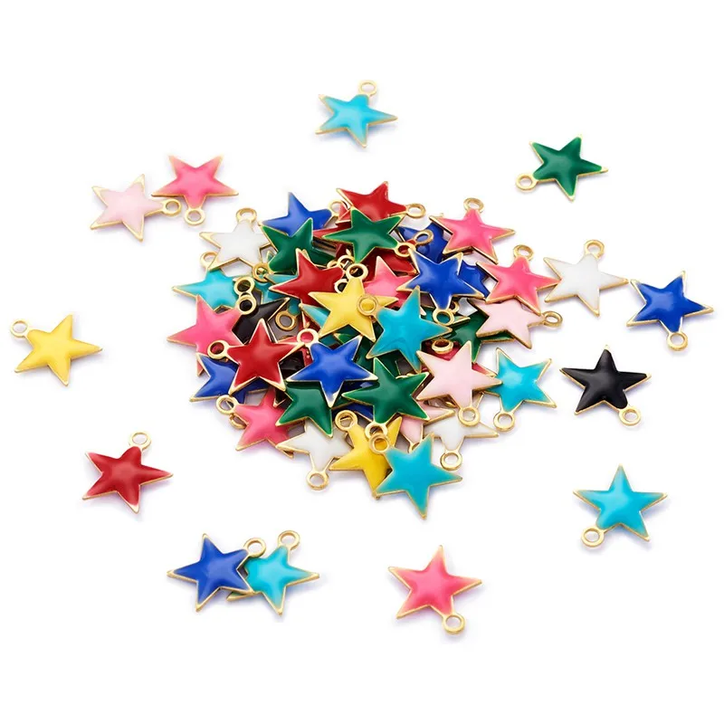 100pcs Mixed Color Small Star Brass Charms Pendants with Enamel Sequins for Jewelry Making DIY Bracelet Necklace 10.5x10x1.5mm | Украшения
