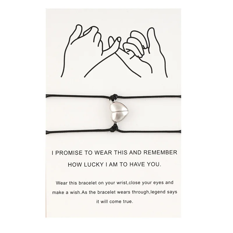 

2pcs Heart-shaped Alloy Magnet Attracts Woven Couple Bracelet Copper Adjustable Wrist Chain Bracelet For Men Women Jewelry Gift