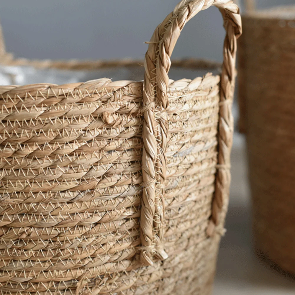 

S/M/L Household Natural Seaweed Woven Storage Pot Garden Flower Vase Hanging Basket Storage Basket Home Decor Planter Basket