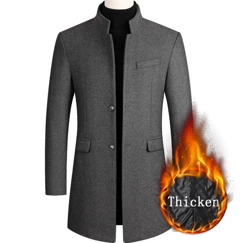Men's Tweed Coat Trench Jacket Middle-aged Dad's collar and Old Wool Men | Мужская одежда