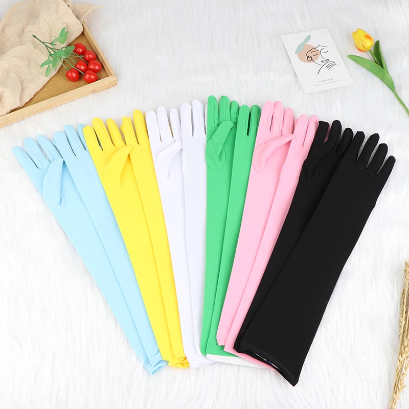 

Stretch satin White Glove Long Bridal Gloves Black Red Elbow Length Women Dance Party Wedding Gloves Full Finger Guantes Boda