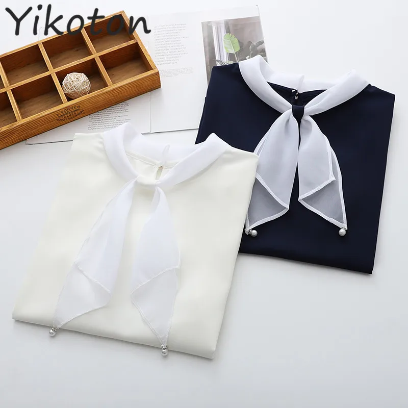 

Korean Fashion Womens Top and Blouses Chiffon Simplee Clothes Short Sleeve Soild Shirts 2021 Summer Casual Elegant Chemise Femme