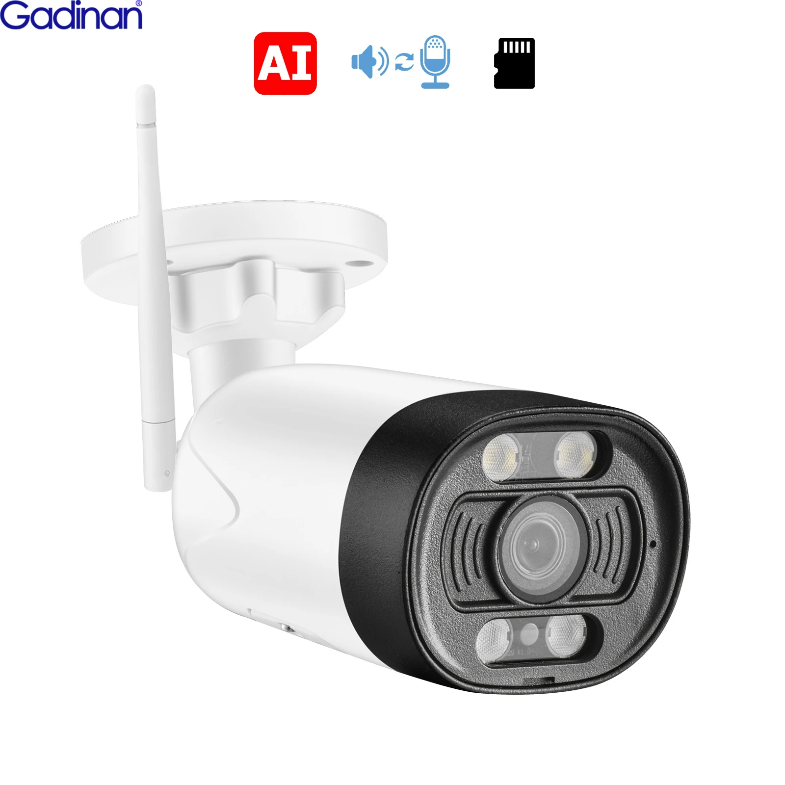 Gadinan H.265AI 5MP Беспроводной с поддержкой Wi-Fi IP Камера двухканальную аудиосвязь AI