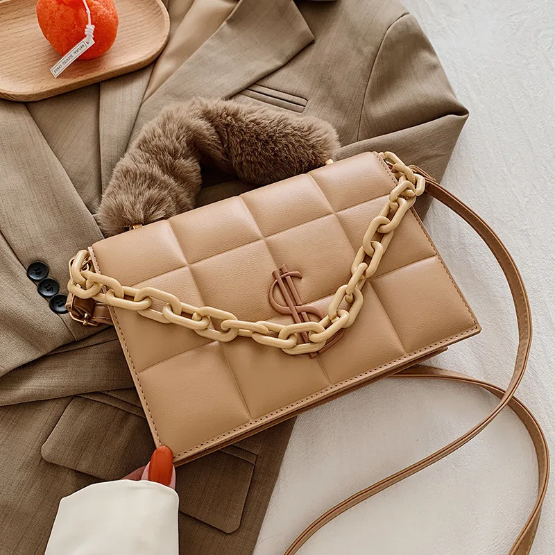 

2021 новые сумки через плечо с ручкой из искусственного меха для женщин, зимняя теплая женская сумка на плечо, роскошные клетчатые цепочки, же...