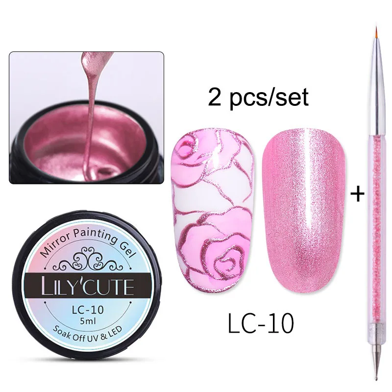 LILYCUTE 5 мл металлический зеркальный Гель-лак для ногтей, рисунок, роза, красное золото, серебро, Гель-лак для ногтей, сделай сам