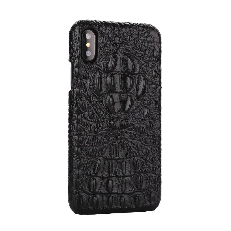 Black iPhone Case Чехол Solque из натуральной кожи для iPhone X, XS, Max, XR, 7, 8 Plus, сотовый телефон, роскошный крокодил, Ретро стиль, тонкий чехол, чехол s - Цвет: Black iPhone Case