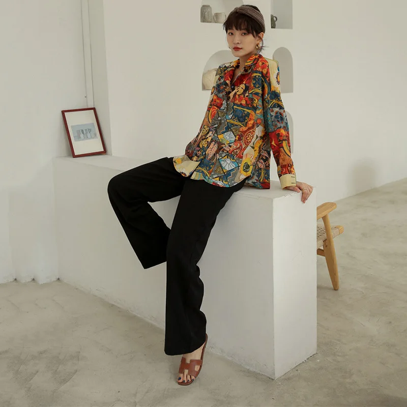 LANMREM разноцветная женская рубашка с отворотом и длинным рукавом принтом масляной