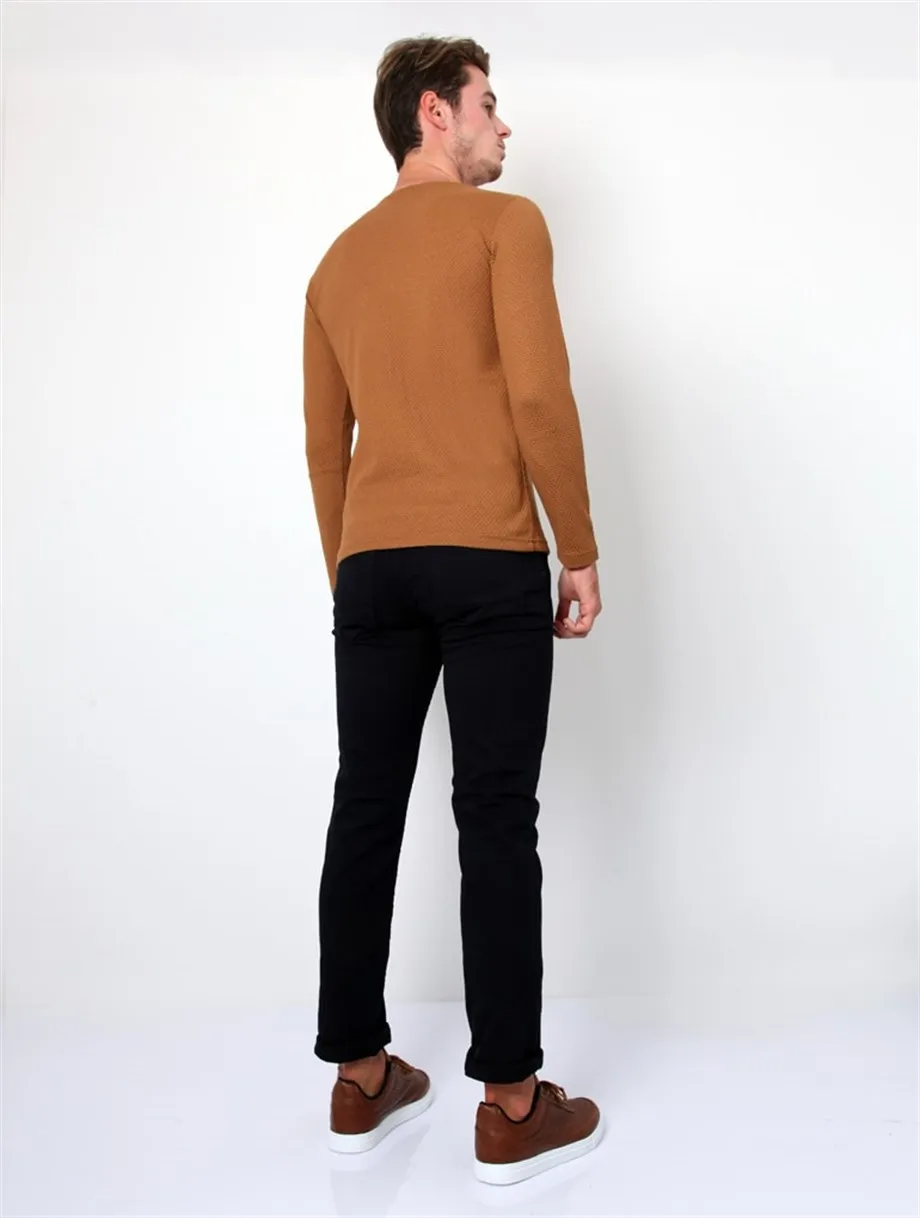 

Crew Neck Honeycomb Camel Mens Knitwear Sweater