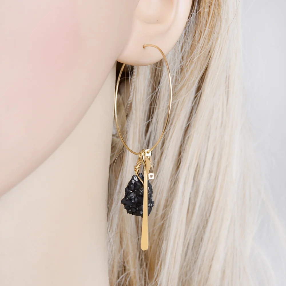 BOJIU Boho золото цвет Женские Висячие серьги естественный неправильной формы кварц