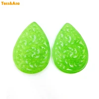 natural green jade slice earrings pendant necklace carved flower hollowed out work water drop jewelry amulet for women diymaking
