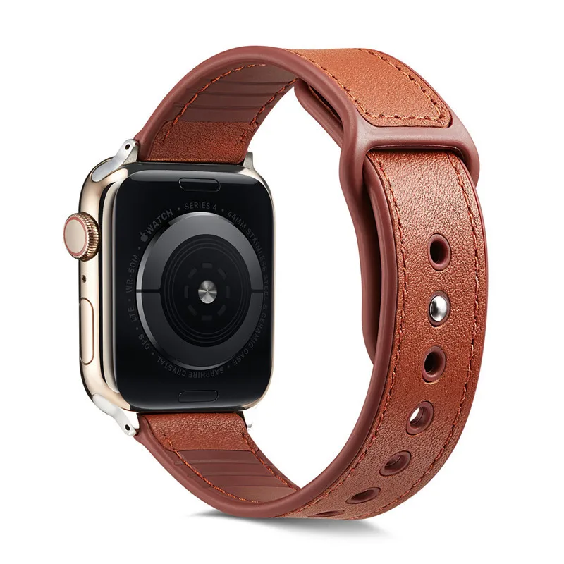 Кожаный чехол + Силиконовый ремешок для apple watch band 44 мм 40 Натуральная Кожа наручных