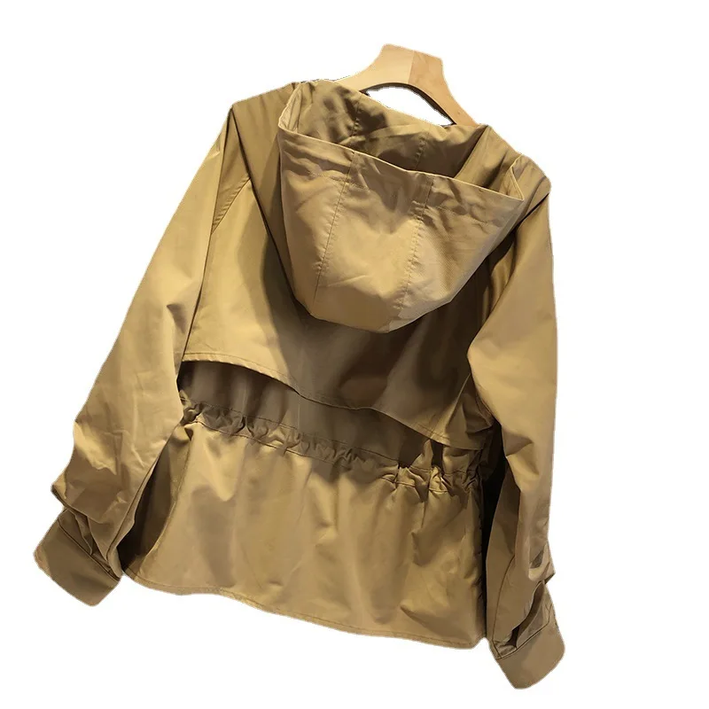 

2021 Women Short Trench Lady Outwear Cotton Coat with Hat Hoodies