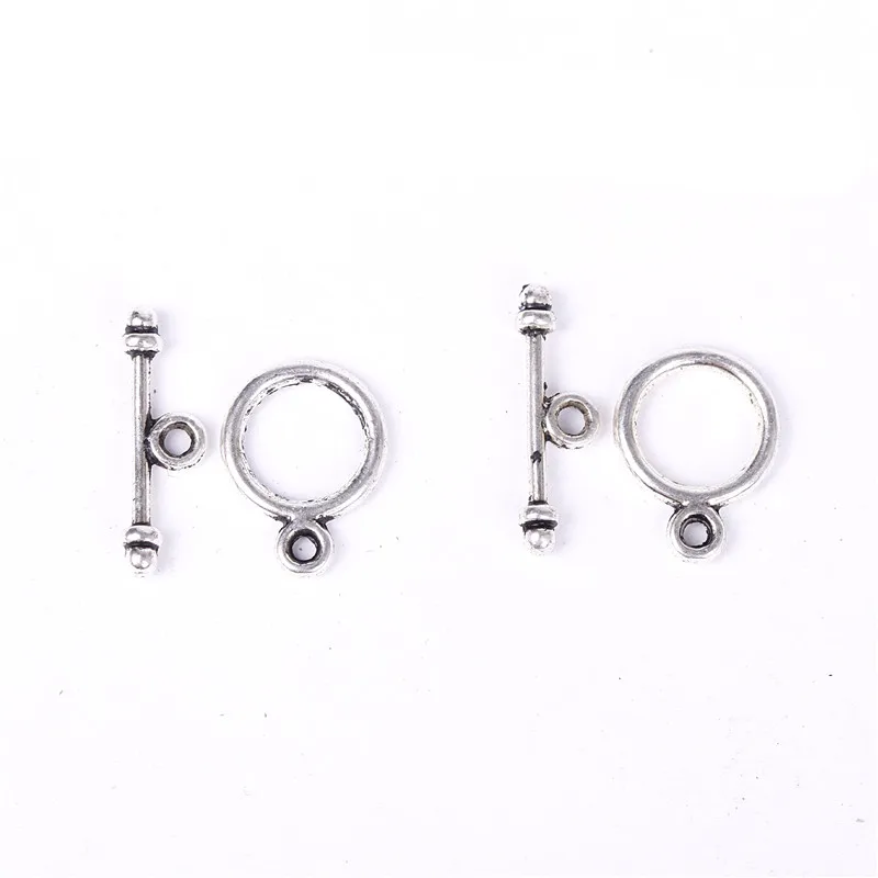 30 Sets Antique Tibetan Silver Clasps for Diy Bracelets Necklace Round Metal Toggle Clasps ForJewelry Making Findings