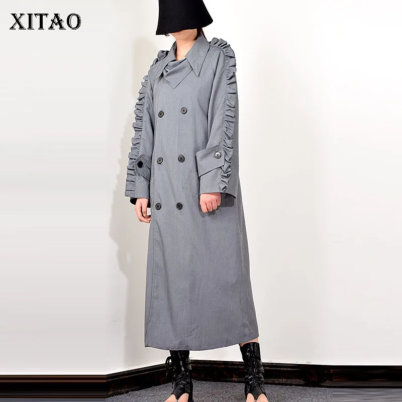 XITAO модное двубортное пальто для женщин Трендовое кружевное с длинными рукавами