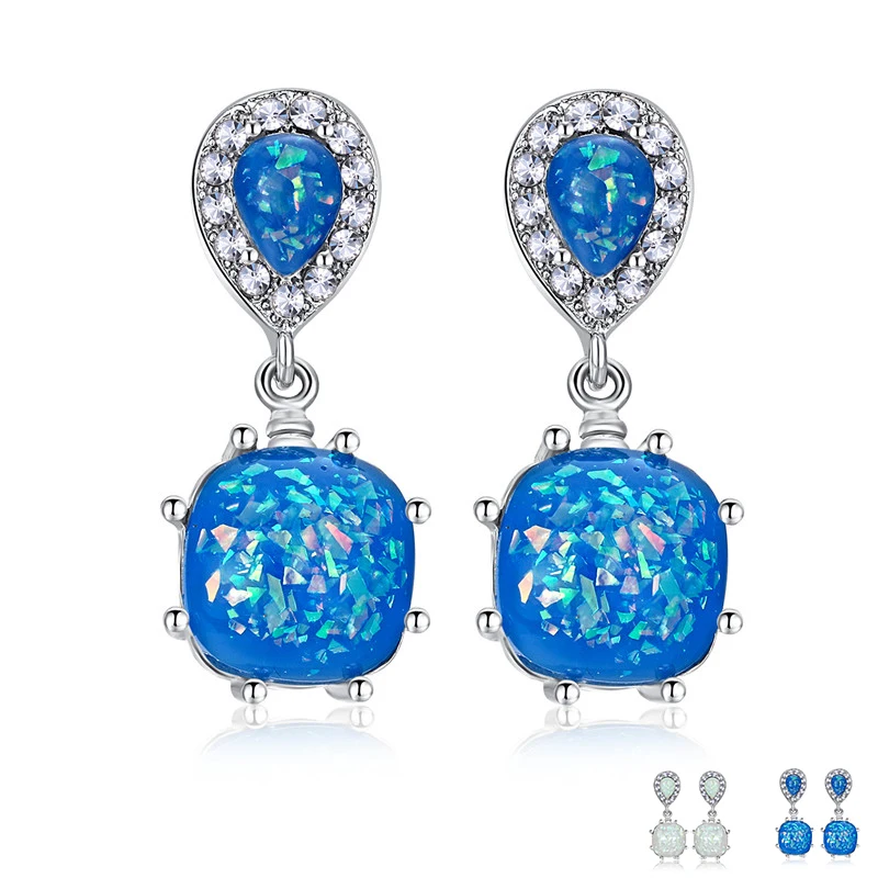 Женские серьги гвоздики с опалом серебряного цвета|Серьги-подвески| |