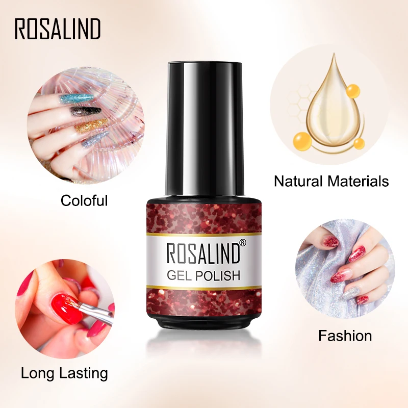 Полуперманентный Гель лак для ногтей ROSALIND 7 мл отмачиваемый УФ гель дизайна