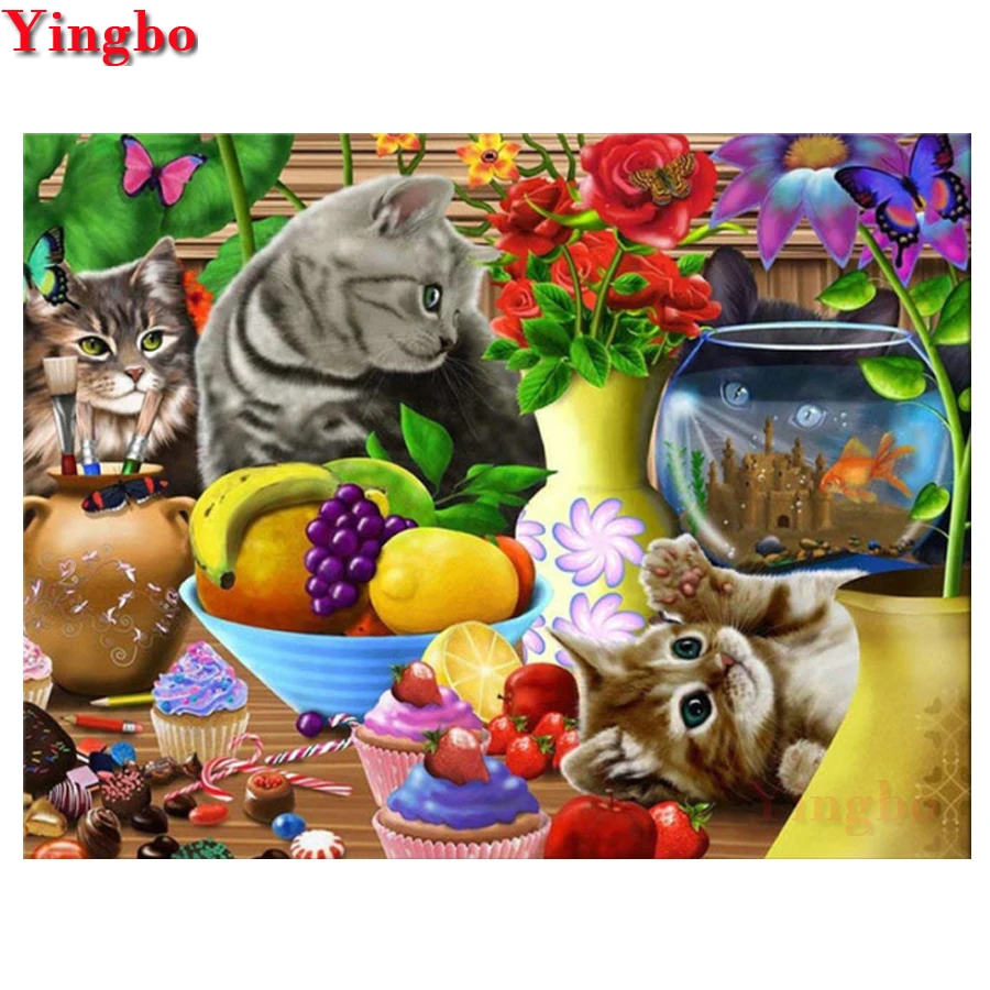 Полный квадратный Круглый Алмаз картина животные цветок кошка рыба Диамант