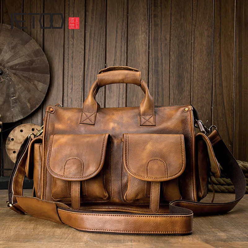 Мужская сумка AETOO из растительного дубления через плечо воловьей кожи мессенджер