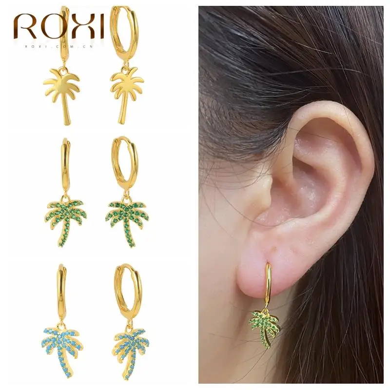 

ROXI Crystal Coconut Tree Hoop Earrings For Women 925 Sterling Silver Dangle Earrings Jewelry Pendientes Plata 925 Ear Kolczyki