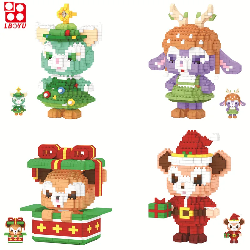 

Kawaii Mini Blocks Santa Model Cute Plastic Brick Fun Elk Brinquedos for Children Christmas Goods Gift New Year Girls Present