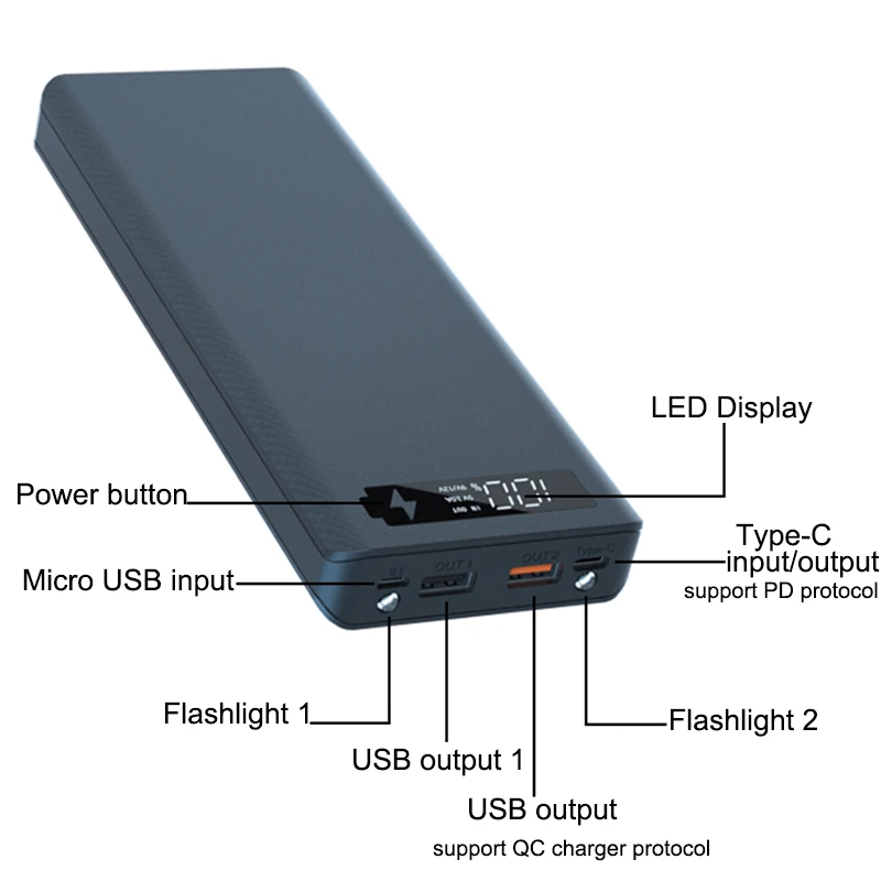 Съемный чехол для аккумулятора 10*18650 Корпус внешнего с двумя USB ЖК дисплей
