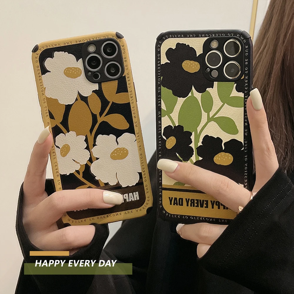 

Retro Flowers Leather Case For iPhone 13 13mini 13Pro 13ProMax 12 12mini 12Pro 12ProMax 11 11Pro 11ProMax 7 8Plus X XS XSMAX XR